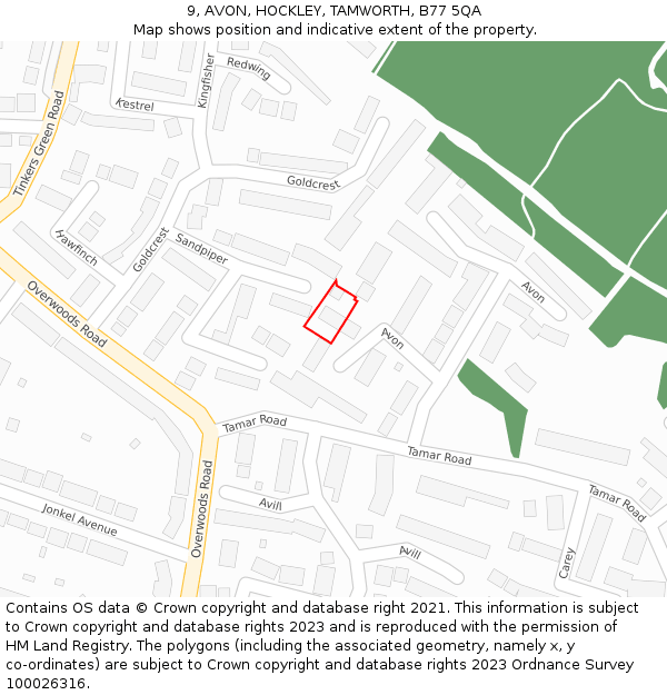 9, AVON, HOCKLEY, TAMWORTH, B77 5QA: Location map and indicative extent of plot