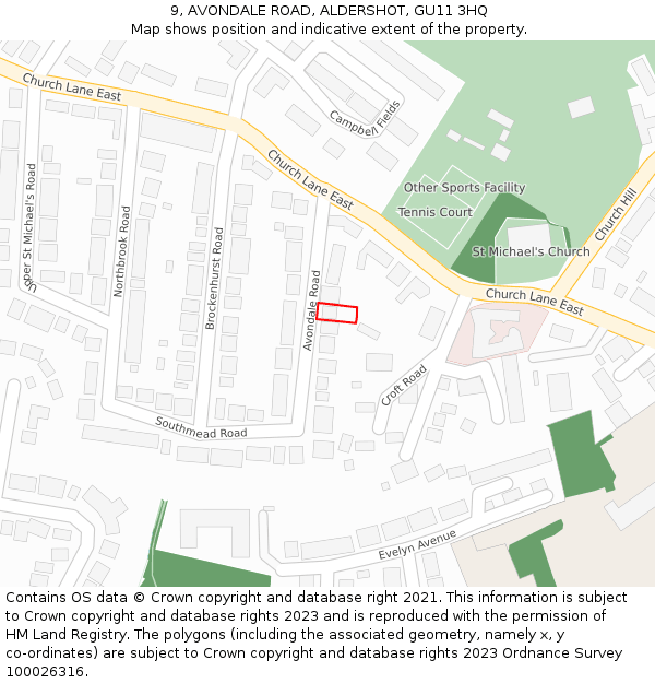 9, AVONDALE ROAD, ALDERSHOT, GU11 3HQ: Location map and indicative extent of plot