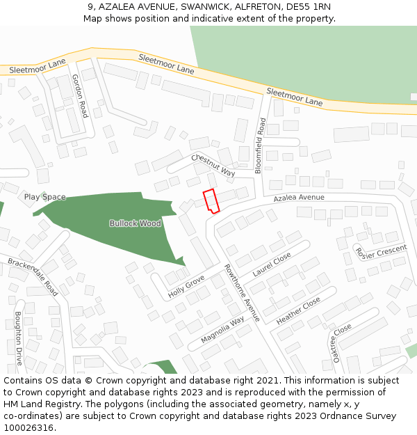 9, AZALEA AVENUE, SWANWICK, ALFRETON, DE55 1RN: Location map and indicative extent of plot