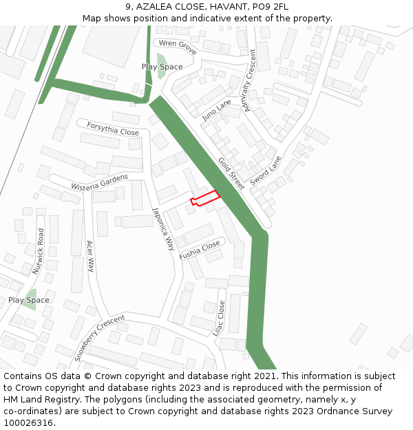 9, AZALEA CLOSE, HAVANT, PO9 2FL: Location map and indicative extent of plot