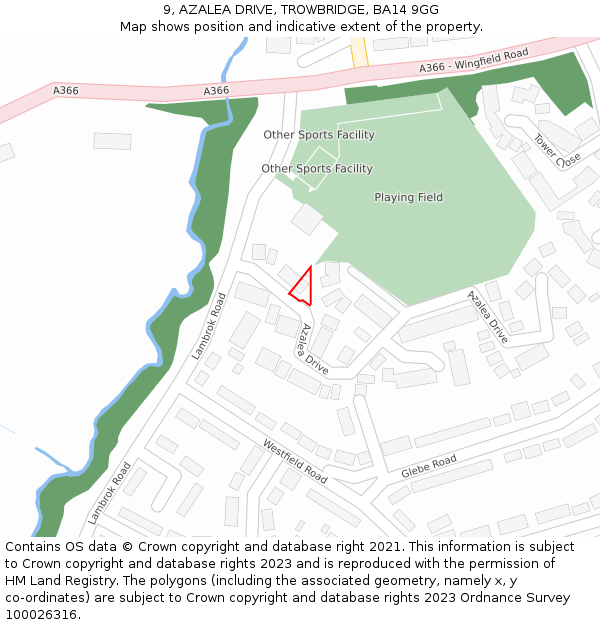 9, AZALEA DRIVE, TROWBRIDGE, BA14 9GG: Location map and indicative extent of plot