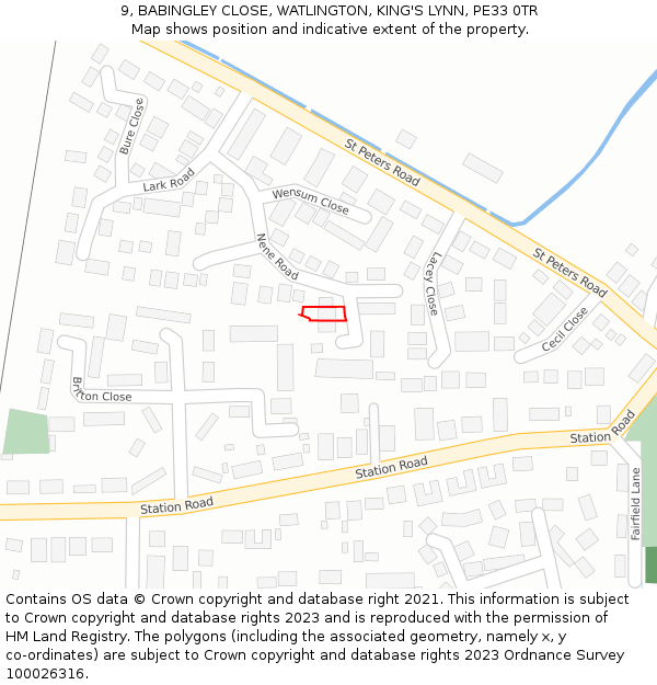 9, BABINGLEY CLOSE, WATLINGTON, KING'S LYNN, PE33 0TR: Location map and indicative extent of plot