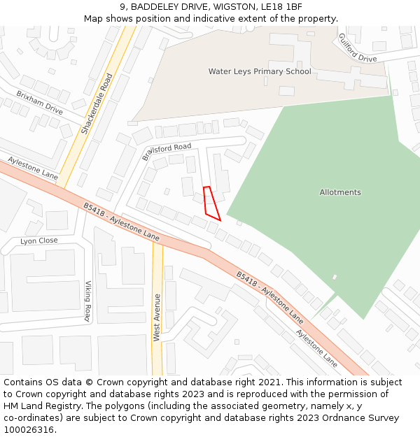9, BADDELEY DRIVE, WIGSTON, LE18 1BF: Location map and indicative extent of plot