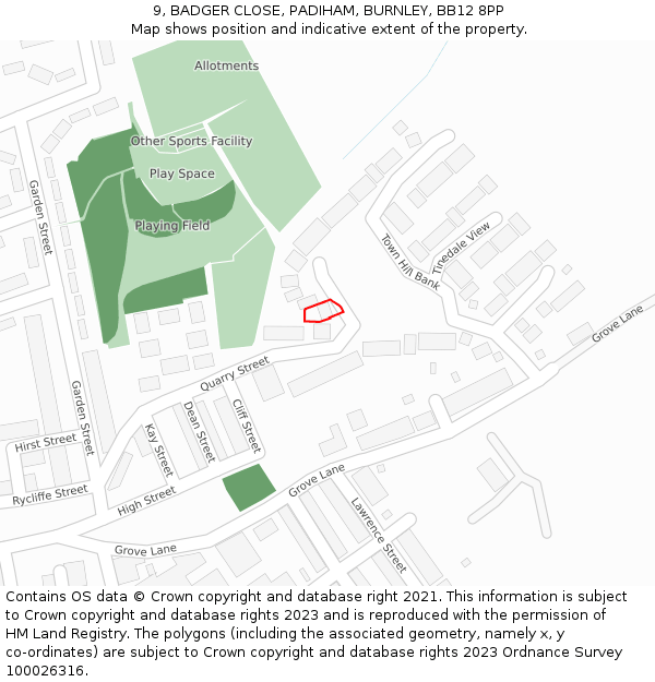 9, BADGER CLOSE, PADIHAM, BURNLEY, BB12 8PP: Location map and indicative extent of plot