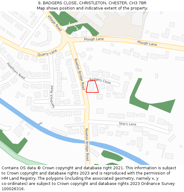 9, BADGERS CLOSE, CHRISTLETON, CHESTER, CH3 7BR: Location map and indicative extent of plot