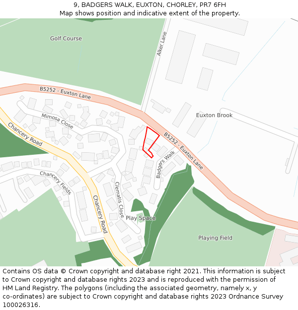 9, BADGERS WALK, EUXTON, CHORLEY, PR7 6FH: Location map and indicative extent of plot