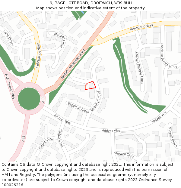 9, BAGEHOTT ROAD, DROITWICH, WR9 8UH: Location map and indicative extent of plot