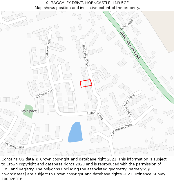 9, BAGGALEY DRIVE, HORNCASTLE, LN9 5GE: Location map and indicative extent of plot