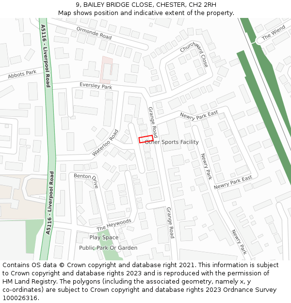 9, BAILEY BRIDGE CLOSE, CHESTER, CH2 2RH: Location map and indicative extent of plot