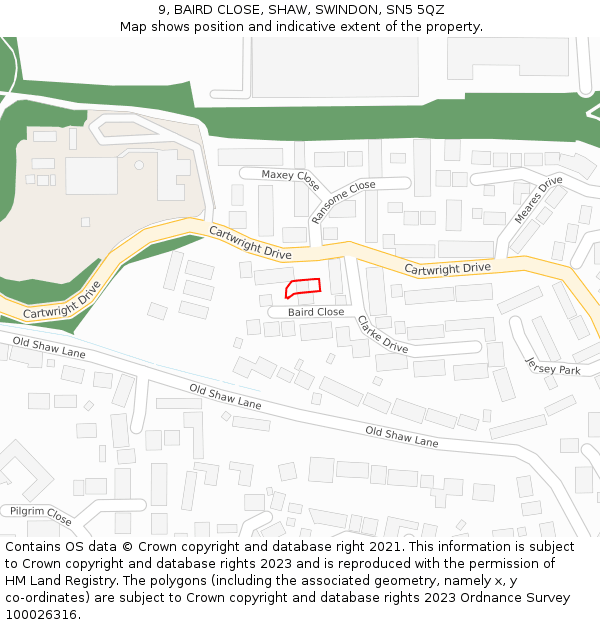 9, BAIRD CLOSE, SHAW, SWINDON, SN5 5QZ: Location map and indicative extent of plot