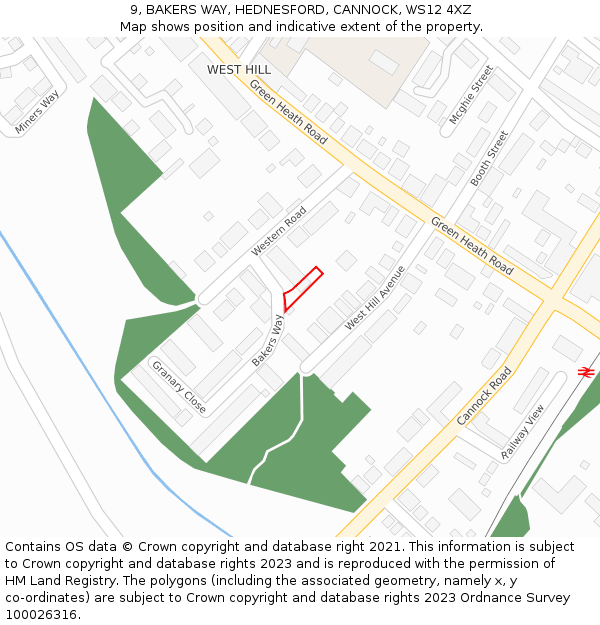 9, BAKERS WAY, HEDNESFORD, CANNOCK, WS12 4XZ: Location map and indicative extent of plot