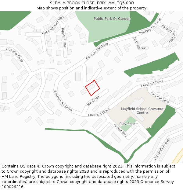9, BALA BROOK CLOSE, BRIXHAM, TQ5 0RQ: Location map and indicative extent of plot