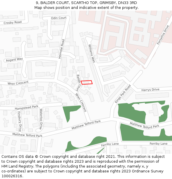 9, BALDER COURT, SCARTHO TOP, GRIMSBY, DN33 3RD: Location map and indicative extent of plot
