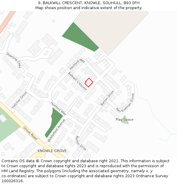 9, BALKWILL CRESCENT, KNOWLE, SOLIHULL, B93 0FH: Location map and indicative extent of plot