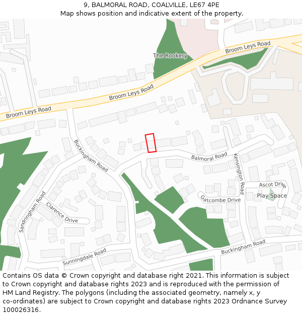 9, BALMORAL ROAD, COALVILLE, LE67 4PE: Location map and indicative extent of plot