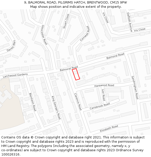 9, BALMORAL ROAD, PILGRIMS HATCH, BRENTWOOD, CM15 9PW: Location map and indicative extent of plot