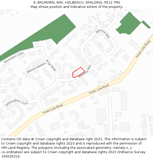 9, BALMORAL WAY, HOLBEACH, SPALDING, PE12 7RN: Location map and indicative extent of plot