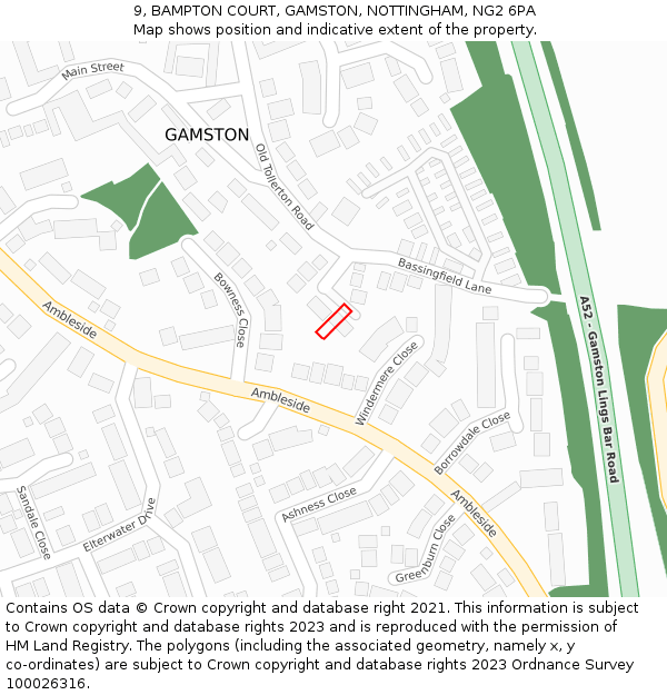 9, BAMPTON COURT, GAMSTON, NOTTINGHAM, NG2 6PA: Location map and indicative extent of plot