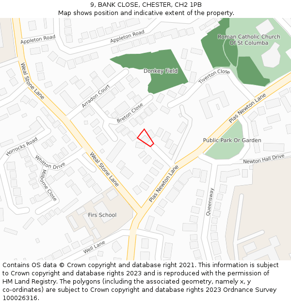 9, BANK CLOSE, CHESTER, CH2 1PB: Location map and indicative extent of plot