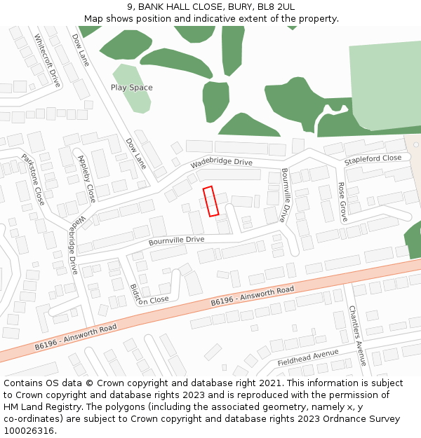 9, BANK HALL CLOSE, BURY, BL8 2UL: Location map and indicative extent of plot