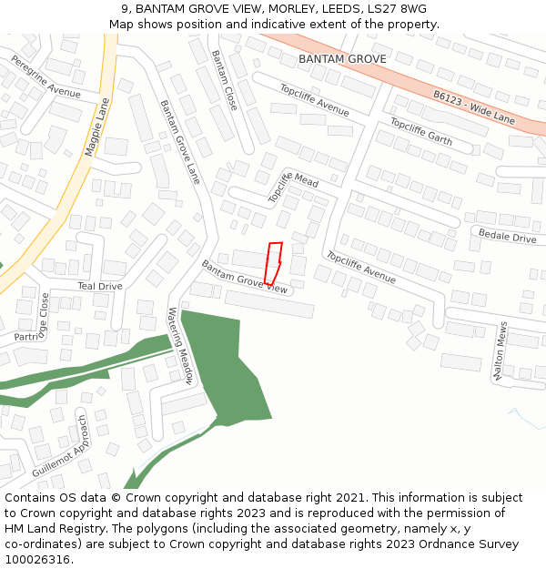 9, BANTAM GROVE VIEW, MORLEY, LEEDS, LS27 8WG: Location map and indicative extent of plot