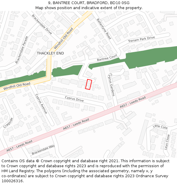 9, BANTREE COURT, BRADFORD, BD10 0SG: Location map and indicative extent of plot
