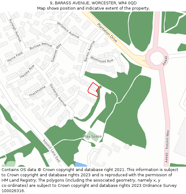 9, BARASS AVENUE, WORCESTER, WR4 0QD: Location map and indicative extent of plot