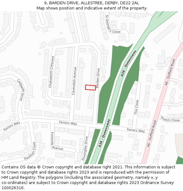 9, BARDEN DRIVE, ALLESTREE, DERBY, DE22 2AL: Location map and indicative extent of plot