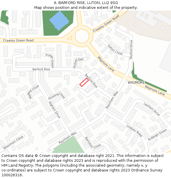 9, BARFORD RISE, LUTON, LU2 9SG: Location map and indicative extent of plot