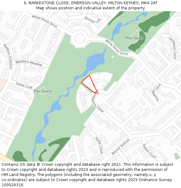 9, BARKESTONE CLOSE, EMERSON VALLEY, MILTON KEYNES, MK4 2AT: Location map and indicative extent of plot