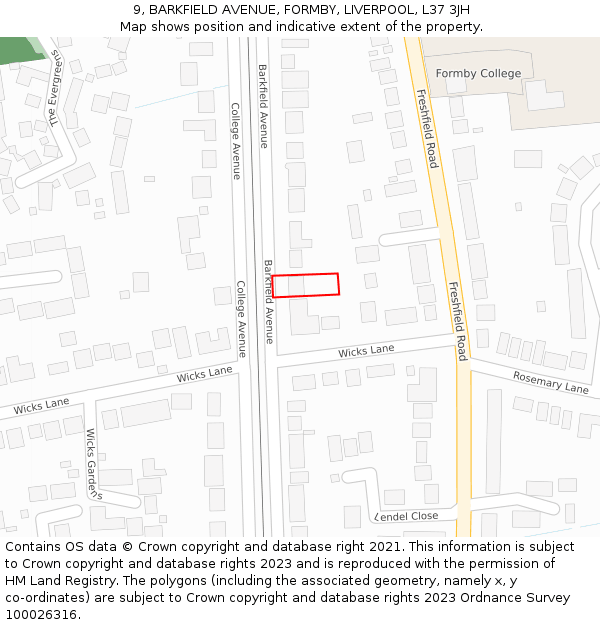 9, BARKFIELD AVENUE, FORMBY, LIVERPOOL, L37 3JH: Location map and indicative extent of plot