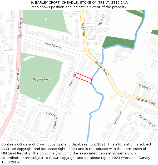 9, BARLEY CROFT, CHEADLE, STOKE-ON-TRENT, ST10 1NA: Location map and indicative extent of plot