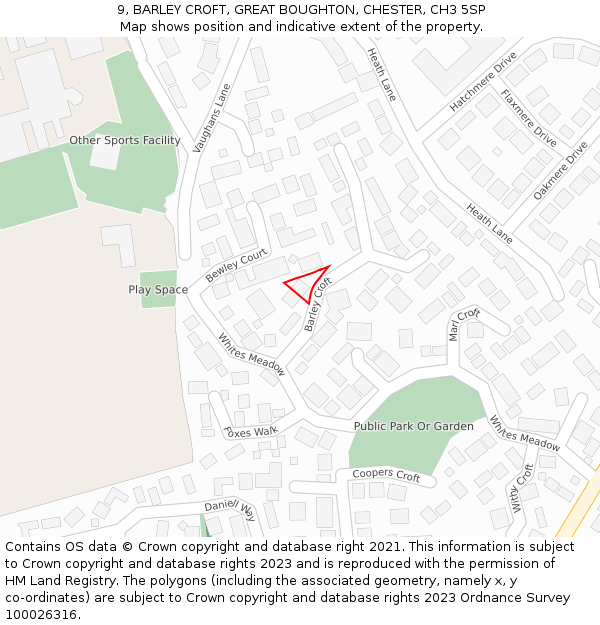 9, BARLEY CROFT, GREAT BOUGHTON, CHESTER, CH3 5SP: Location map and indicative extent of plot