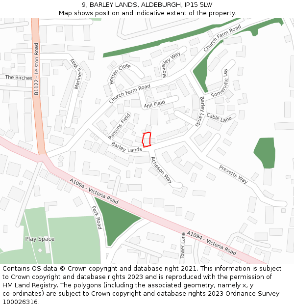 9, BARLEY LANDS, ALDEBURGH, IP15 5LW: Location map and indicative extent of plot