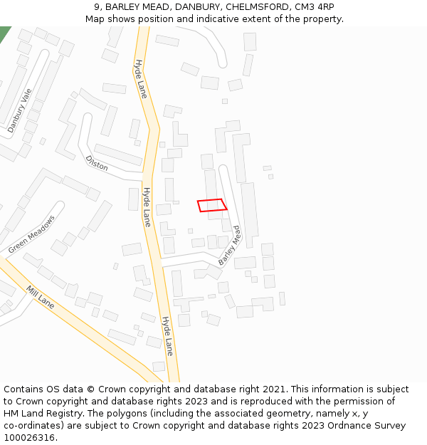 9, BARLEY MEAD, DANBURY, CHELMSFORD, CM3 4RP: Location map and indicative extent of plot
