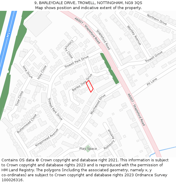 9, BARLEYDALE DRIVE, TROWELL, NOTTINGHAM, NG9 3QS: Location map and indicative extent of plot