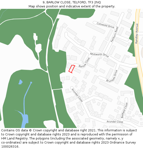 9, BARLOW CLOSE, TELFORD, TF3 2NQ: Location map and indicative extent of plot