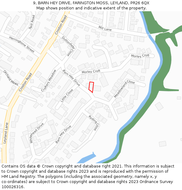 9, BARN HEY DRIVE, FARINGTON MOSS, LEYLAND, PR26 6QX: Location map and indicative extent of plot