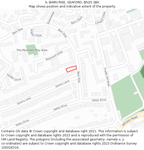 9, BARN RISE, SEAFORD, BN25 3BX: Location map and indicative extent of plot