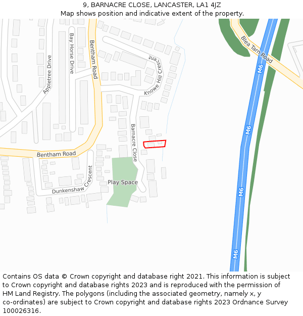 9, BARNACRE CLOSE, LANCASTER, LA1 4JZ: Location map and indicative extent of plot