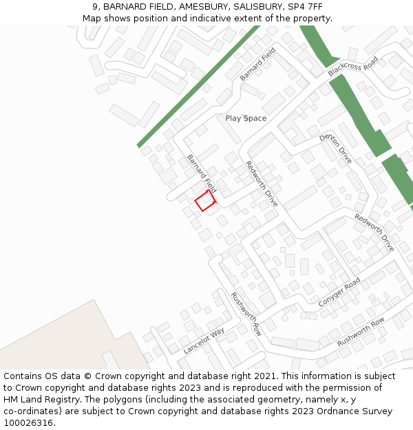 9, BARNARD FIELD, AMESBURY, SALISBURY, SP4 7FF: Location map and indicative extent of plot