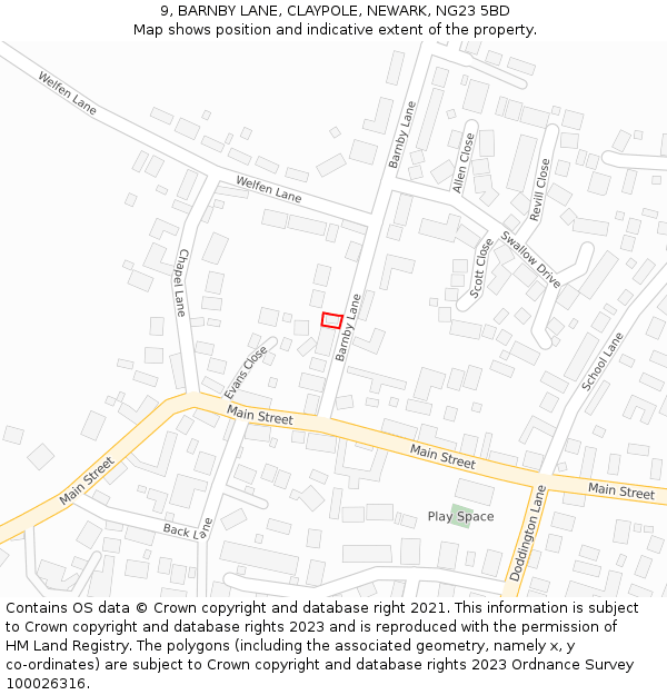 9, BARNBY LANE, CLAYPOLE, NEWARK, NG23 5BD: Location map and indicative extent of plot