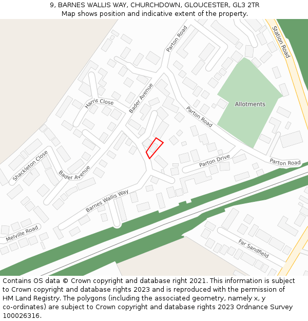 9, BARNES WALLIS WAY, CHURCHDOWN, GLOUCESTER, GL3 2TR: Location map and indicative extent of plot