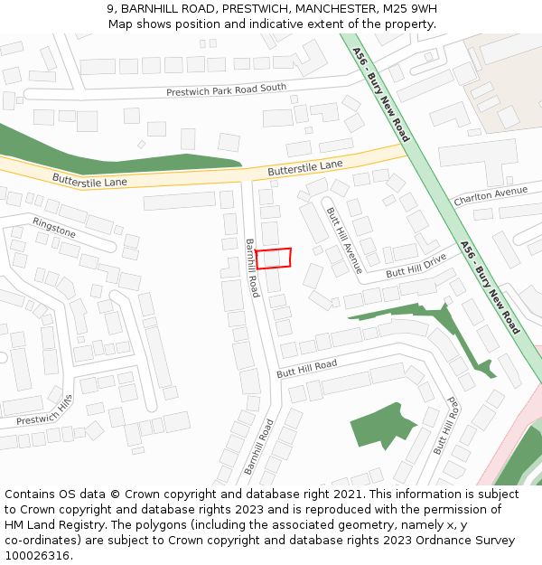 9, BARNHILL ROAD, PRESTWICH, MANCHESTER, M25 9WH: Location map and indicative extent of plot