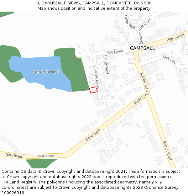 9, BARNSDALE MEWS, CAMPSALL, DONCASTER, DN6 9RH: Location map and indicative extent of plot