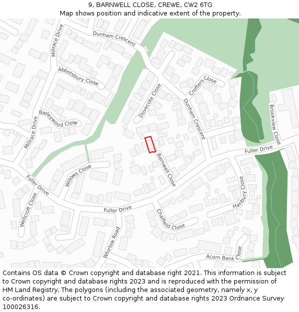 9, BARNWELL CLOSE, CREWE, CW2 6TG: Location map and indicative extent of plot