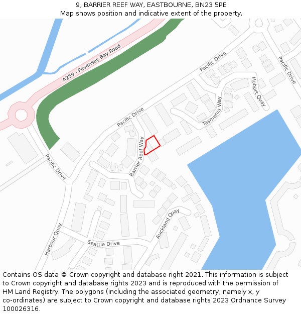 9, BARRIER REEF WAY, EASTBOURNE, BN23 5PE: Location map and indicative extent of plot