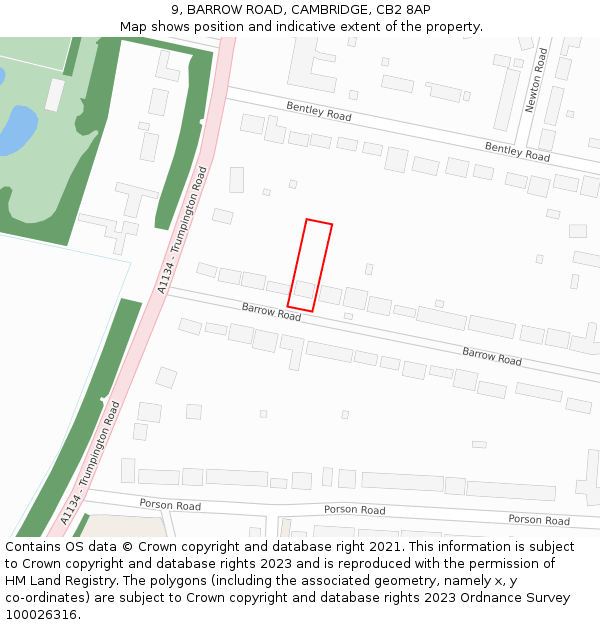 9, BARROW ROAD, CAMBRIDGE, CB2 8AP: Location map and indicative extent of plot