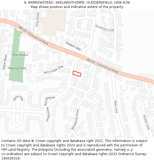 9, BARROWSTEAD, SKELMANTHORPE, HUDDERSFIELD, HD8 9UW: Location map and indicative extent of plot