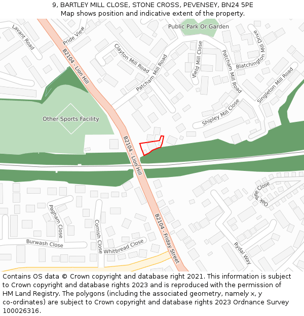 9, BARTLEY MILL CLOSE, STONE CROSS, PEVENSEY, BN24 5PE: Location map and indicative extent of plot